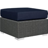 Sojourn Outdoor Patio Ottoman in Poly Rattan w/ Navy Sunbrella &reg Cushion