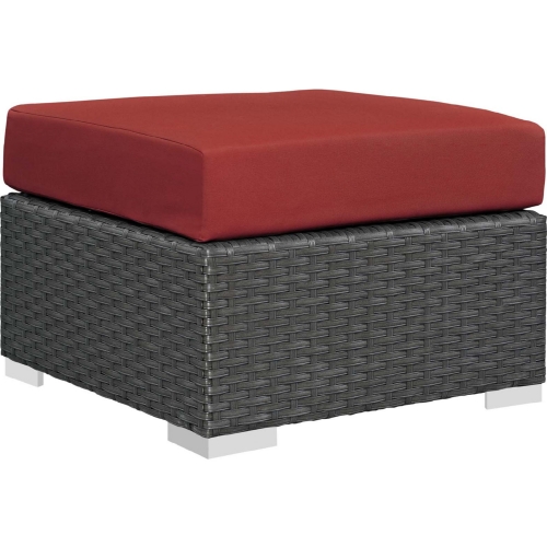 Sojourn Outdoor Sunbrella &reg; Ottoman in Chocolate Poly Rattan & Red