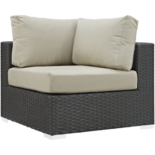 Sojourn Outdoor Patio Corner Sectional in Poly Rattan w/ Beige Sunbrella &reg Cushion