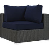 Sojourn Outdoor Patio Corner Seat in Poly Rattan w/ Navy Sunbrella &reg Cushion