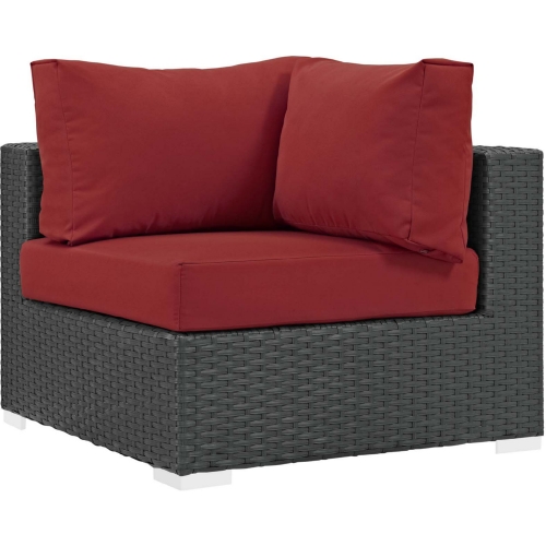 Sojourn Outdoor Sunbrella &reg; Sectional Corner in Chocolate Poly Rattan & Red