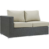 Sojourn Outdoor Patio Left Arm Loveseat in Poly Rattan w/ Beige Sunbrella &reg Cushion