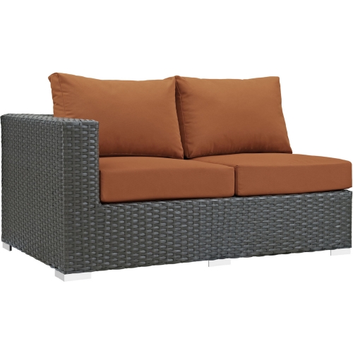 Sojourn Outdoor Patio Left Arm Loveseat in Poly Rattan w/ Tuscan Sunbrella &reg Cushion