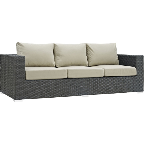 Sojourn Outdoor Patio Sofa in Poly Rattan w/ Beige Sunbrella &reg Cushion