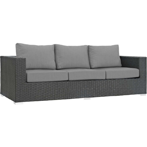 Sojourn Outdoor Sunbrella &reg; Sofa in Chocolate Poly Rattan & Gray