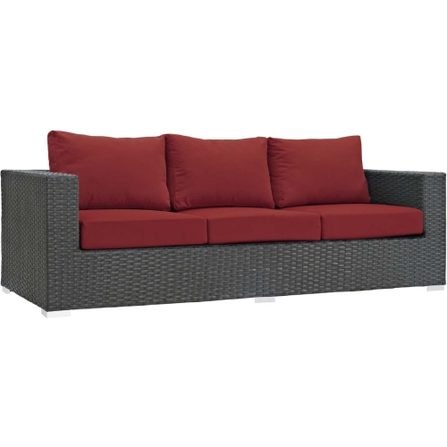 Sojourn Outdoor Sunbrella &reg; Sofa in Chocolate Poly Rattan & Red