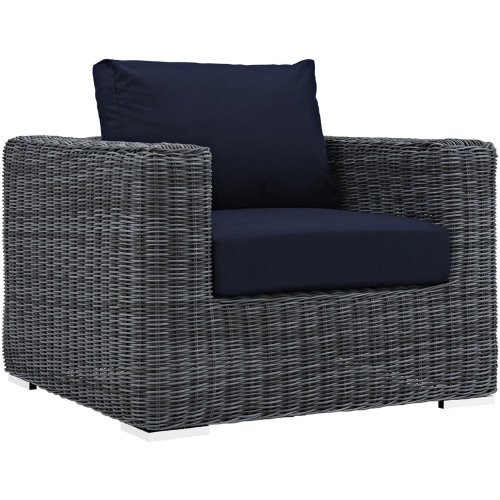 Summon Outdoor Patio Fabric Armchair in Canvas Poly Rattan w/ Navy Sunbrella