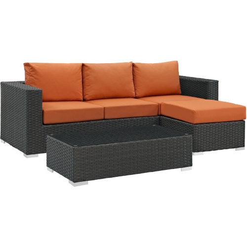 Sojourn 3 Piece Outdoor Patio Sectional Set in Poly Rattan w/ Tuscan Sunbrella &reg Cushions