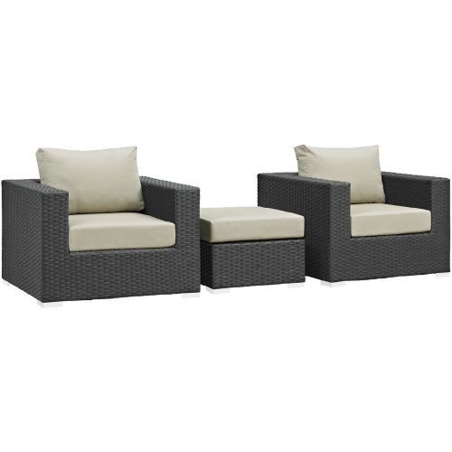 Sojourn 3 Piece Outdoor Patio Sectional Set in Poly Rattan w/ Beige Sunbrella &reg Cushions