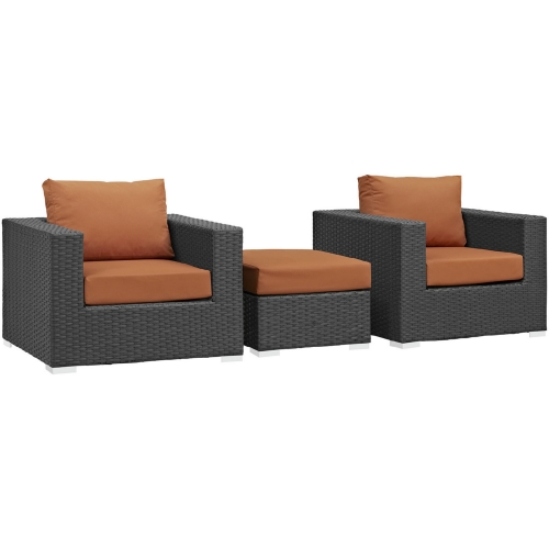 Sojourn 3 Piece Outdoor Patio Sectional Set in Poly Rattan w/ Tuscan Sunbrella &reg Cushions