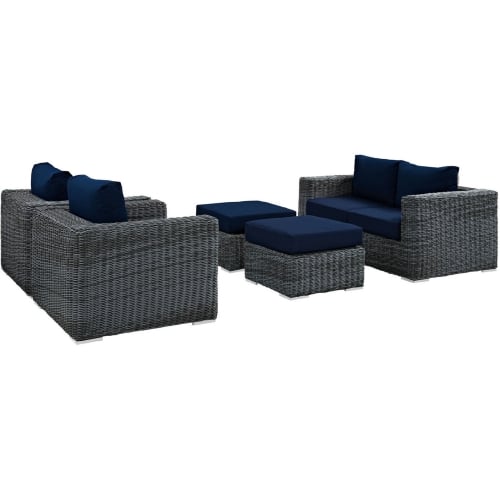 Summon 5 Piece Outdoor Patio Sectional Set in Sunbrella &reg; Canvas Navy