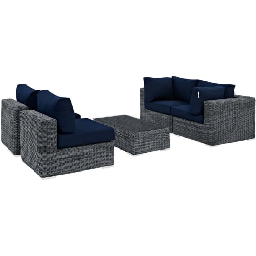 Summon 5 Piece Outdoor Patio Sectional Set in Sunbrella &reg; Canvas Navy