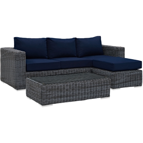 Summon 3 Piece Outdoor Patio Sectional Set in Sunbrella &reg; Canvas Navy