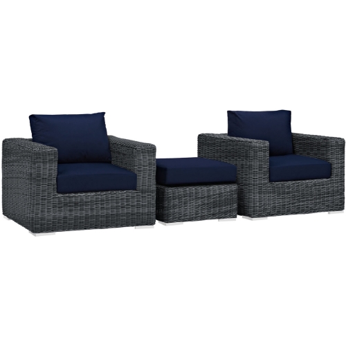 Summon 3 Piece Outdoor Patio Sectional Set in Sunbrella &reg; Canvas Navy