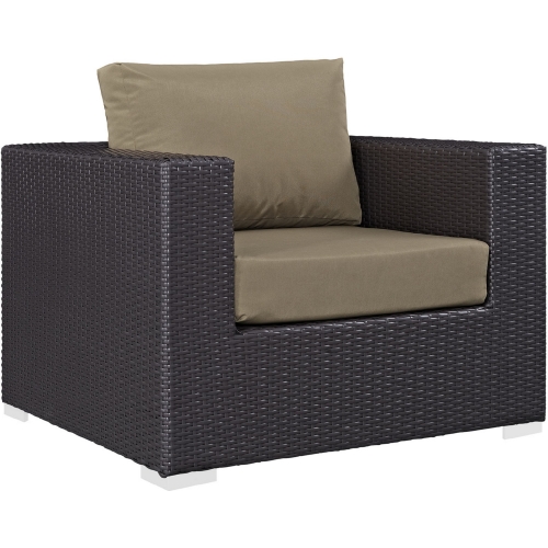 Convene Outdoor Patio Armchair in Espresso w/ Mocha Cushion w/ Polished Stainless Legs