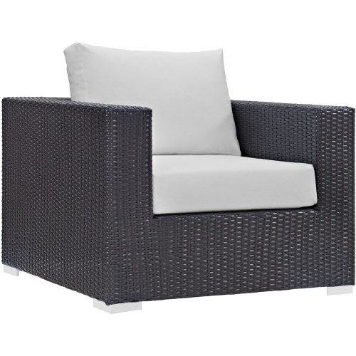 Convene Outdoor Patio Armchair in Espresso w/ White Cushion w/ Polished Stainless Legs