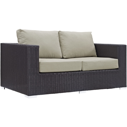 Convene Outdoor Patio Loveseat in Espresso w/ Beige Cushion