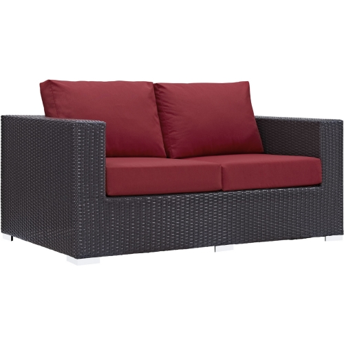 Convene Outdoor Patio Loveseat in Espresso w/ Red Cushion