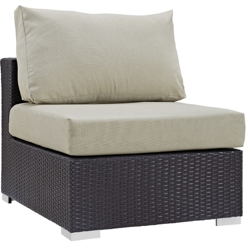 Convene Outdoor Patio Armless Section in Espresso w/ Beige Cushion w/ Polished Stainless Legs