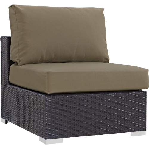 Convene Outdoor Patio Armless Section in Espresso w/ Mocha Cushion w/ Polished Stainless Legs