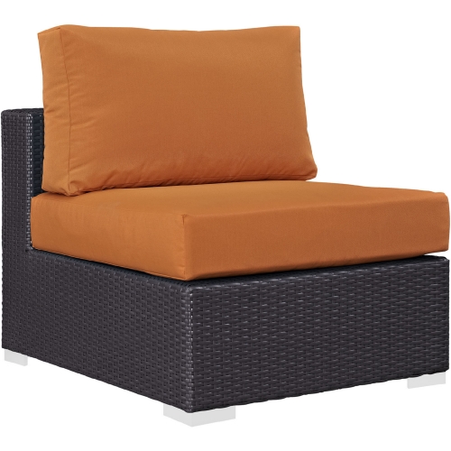 Convene Outdoor Patio Armless Section in Espresso w/ Orange Cushion w/ Polished Stainless Legs