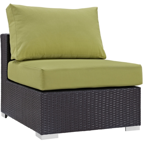 Convene Outdoor Patio Armless Section in Espresso w/ Peridot Cushion w/ Polished Stainless Legs