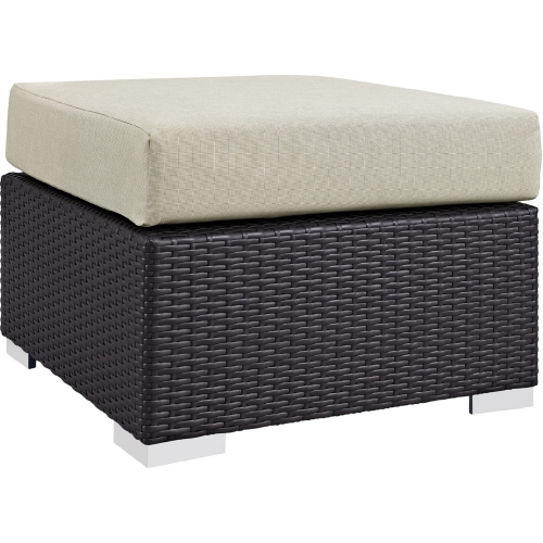 Convene Outdoor Patio Ottoman in Espresso w/ Beige Cushion