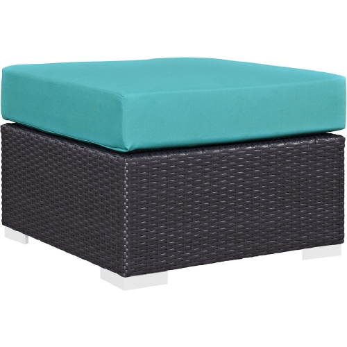 Convene Outdoor Patio Ottoman in Espresso w/ Turquoise Cushion