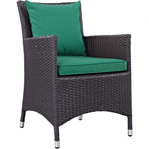 Convene Outdoor Dining Arm Chair in Espresso Poly Rattan & Green