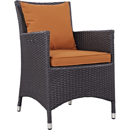 Convene Dining Outdoor Patio Armchair in Espresso w/ Orange Cushion