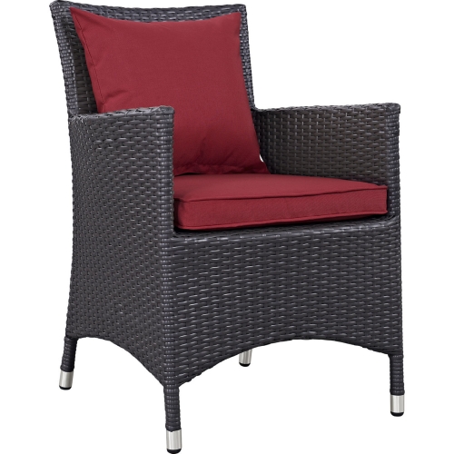 Convene Dining Outdoor Patio Armchair in Espresso w/ Red Cushion