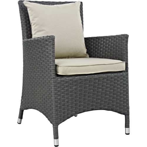 Sojourn Outdoor Dining Patio Armchair in Poly Rattan w/ Beige Sunbrella &reg Cushion