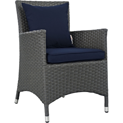 Sojourn Outdoor Dining Patio Armchair in Poly Rattan w/ Navy Sunbrella &reg Cushion