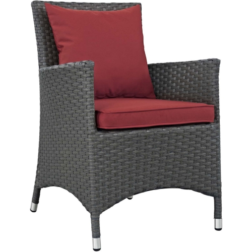 Sojourn Dining Outdoor Sunbrella &reg; Armchair in Chocolate Poly Rattan & Red