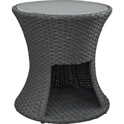 Sojourn Outdoor Patio Round Side Table in Poly Rattan w/ Frosted Glass Top