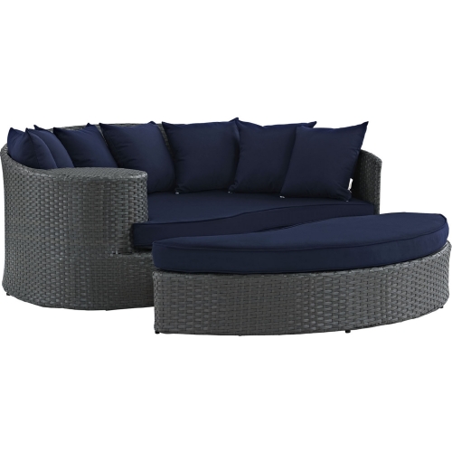 Sojourn Outdoor Patio Daybed in Poly Rattan w/ Navy Sunbrella &reg Cushion