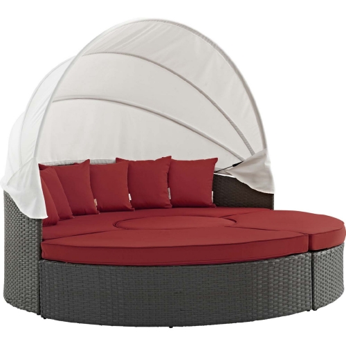 Sojourn Outdoor Sunbrella &reg; Daybed in Chocolate Poly Rattan & Red