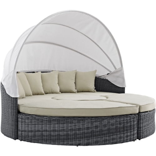 Summon Canopy Outdoor Patio Daybed in Antique Canvas w/ Beige Sunbrella