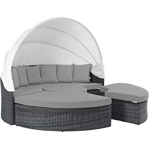 Summon Canopy Outdoor Sunbrella &reg; Daybed in Gray Poly Rattan & Gray