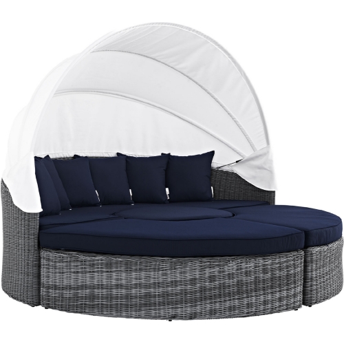 Summon Canopy Outdoor Patio Daybed in Canvas w/ Navy Sunbrella