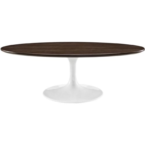 Lippa 48" Oval Shaped Walnut Coffee Table w/ Powder Coated Metal Base