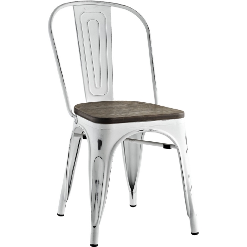 Promenade Dining Chair in White Distressed Steel w/ Wood Seat