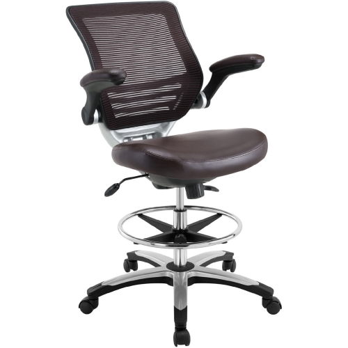 Edge Drafting Chair in Brown Leatherette & Mesh