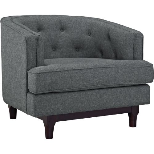 Coast Armchair in Tufted Gray Fabric on Walnut Finish Legs