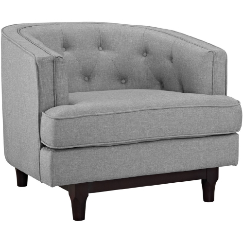 Coast Armchair in Tufted Light Gray Fabric on Walnut Finish Legs