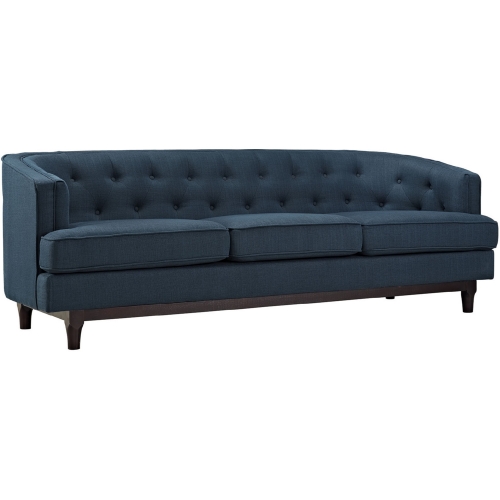 Coast Sofa in Tufted Azure Fabric on Walnut Finish Legs