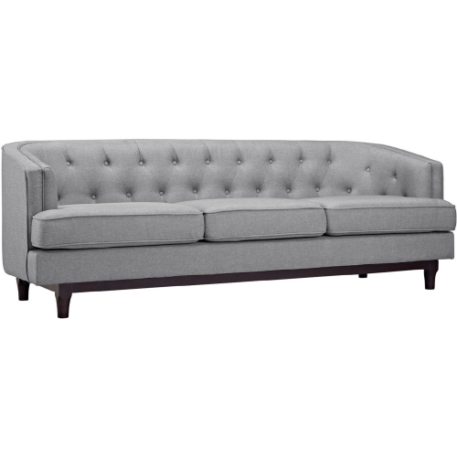 Coast Sofa in Tufted Light Gray Fabric on Walnut Finish Legs