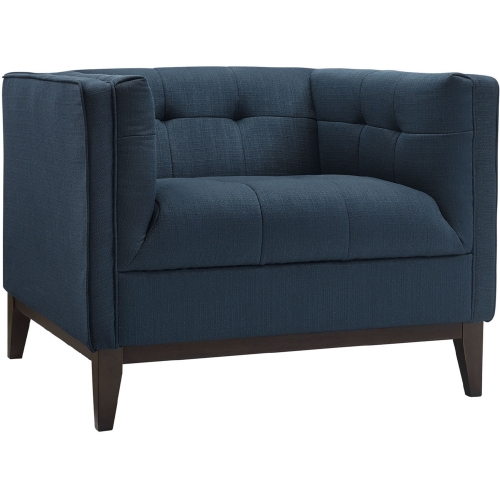 Serve Arm Chair in Tufted Azure Fabric on Walnut Finish Legs