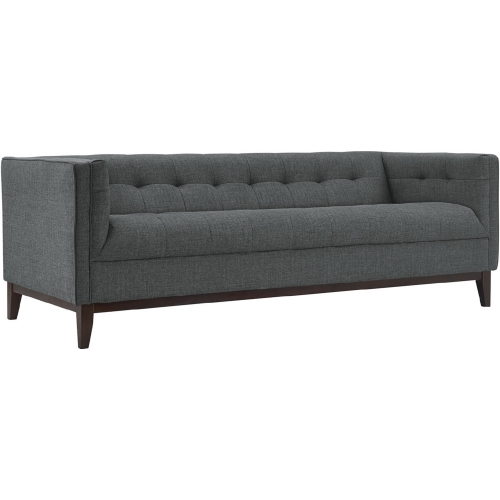 Serve Sofa in Tufted Gray Fabric on Walnut Finish Legs