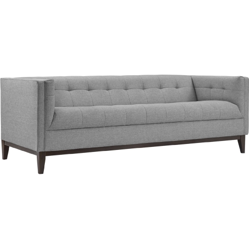 Serve Sofa in Tufted Light Gray Fabric on Walnut Finish Legs